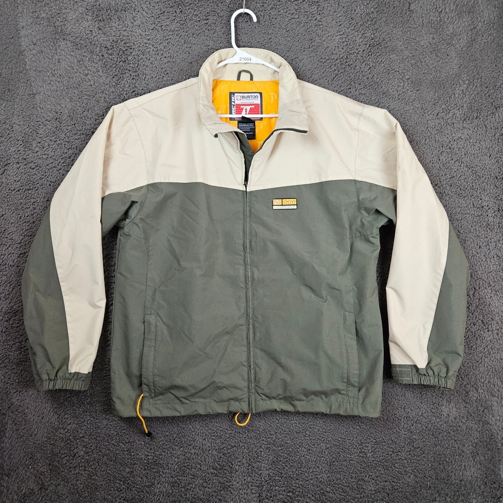 Burton Tactic Snowboards Mens Large Windbreaker Jacket Olive Green Beige Zip Up